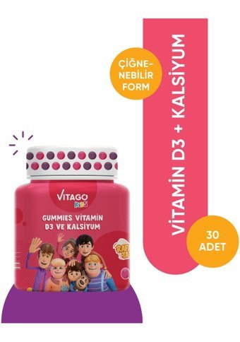 Vitago Kids Gummies Vitamin D3 Kalsiyum Doğal Meyve Yetişkin Vitamin 60 Kapsül