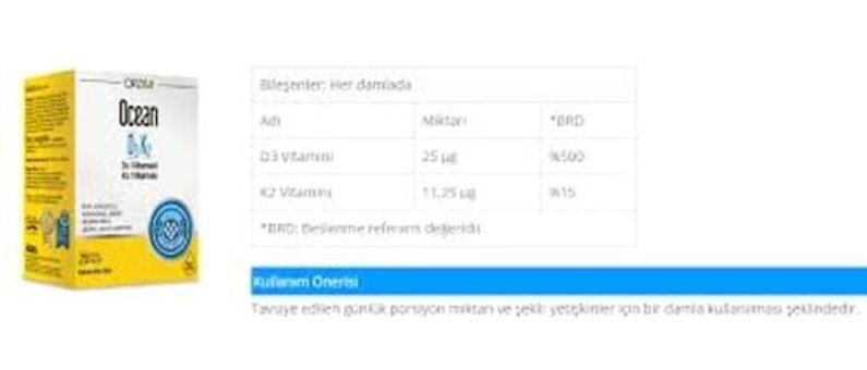 Ocean D3 K2 Aromasız Yetişkin Vitamin 3x20 ml