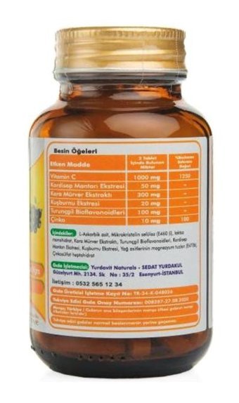 Yurdavit Vitamin C+ Kuşburnu - Karamürver Yetişkin Vitamin 50 Tablet