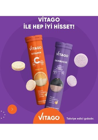 Vitago Vitamin C Vitamin D Çinko + Sambucus Vitamin C Çinko Portakallı Yetişkin Vitamin 20 Tablet