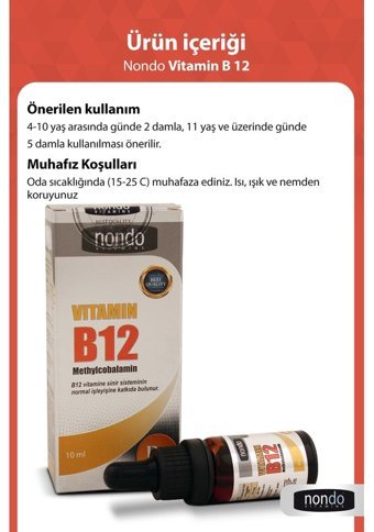Nondo Vitamin B12 Aromasız Yetişkin Vitamin 10 ml
