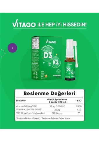 Vitago Vitamin D3-K2 Bitki Ekstralar Yetişkin Vitamin 20 ml