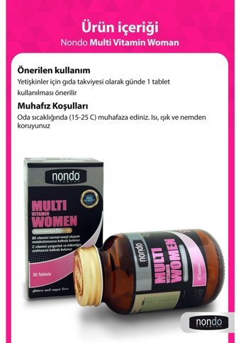 Nondo Multi Vitamin Women Aromasız Yetişkin Vitamin 30 Tablet