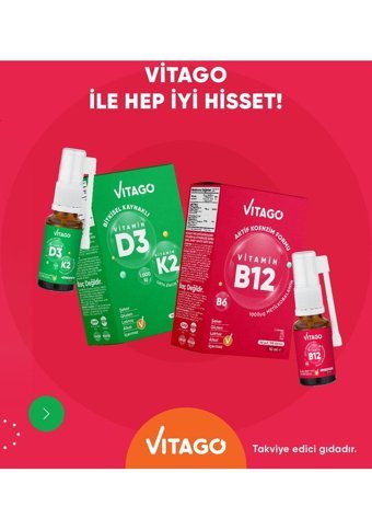 Vitago Vitamin D3-K2 + Vitamin B12 Vitamin B6 Portakallı Yetişkin Vitamin 20 Tablet