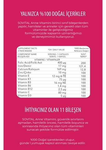 Sovital Mother Vitamins Aromasız Yetişkin Vitamin 60 Kapsül
