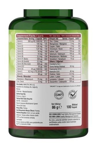 Nature'S Supreme Multivitamin For Women Aromasız Yetişkin Vitamin 100 Kapsül