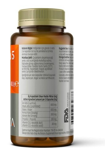 Talya Vitamin 5 Arı Sütü Polen Kırmızı Kore Gingseng Propolis Vitamin C Arı Sütü - Kırmızı Ginseng Yetişkin Vitamin 60 Kapsül
