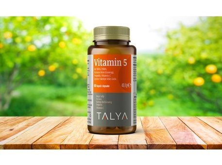 Talya Vitamin 5 Arı Sütü Polen Kırmızı Kore Gingseng Propolis Vitamin C Arı Sütü - Kırmızı Ginseng Yetişkin Vitamin 60 Kapsül
