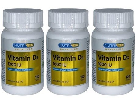 Nutrivita Vitamin D3 Aromasız Yetişkin Vitamin 3x120 Tablet