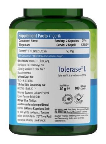 Nature'S Supreme Lactase Enzyme Aromasız Yetişkin Vitamin 100 Kapsül