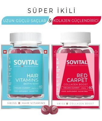 Sovital Hair Vitamins + Red Carpet Collagen Boost Elmalı Yetişkin Vitamin 60 grummies