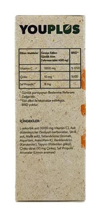 Voonka Vitamin C Çinko Propolis Efervesan Limonlu Yetişkin Vitamin 20 Tablet