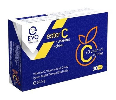 Evopharma C Vitamin D Vitamin C Ve Çinko Portakallı Yetişkin Vitamin 30 Tablet