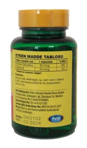 Trunature Vitamin D3-K2 Aromasız Yetişkin Vitamin 100 Tablet