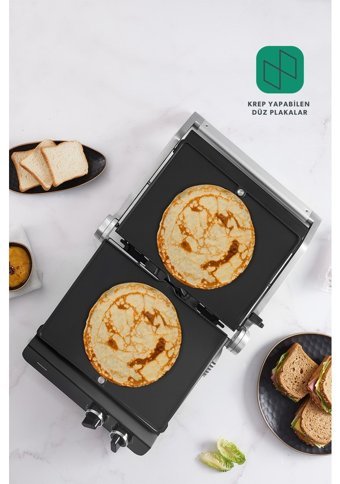 Homend Grilliant 1342H 6 Dilim Döküm Çıkartılabilir Plaka Çift Taraflı 2000 W Izgaralı inox Tost Makinesi
