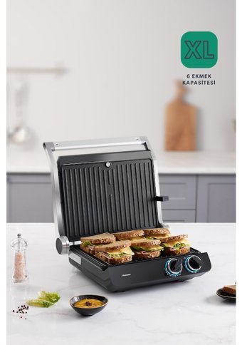 Homend Grilliant 1342H 6 Dilim Döküm Çıkartılabilir Plaka Çift Taraflı 2000 W Izgaralı inox Tost Makinesi