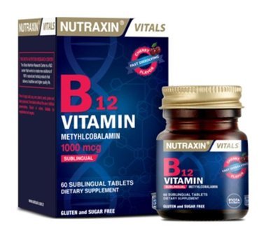 Nutraxin B12 Vitamin Metyhlcobalamin Vişne Yetişkin Vitamin 60 Kapsül