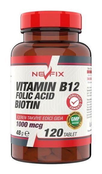 Nevfix B12 Folic Acid Biotin Aromasız Yetişkin Vitamin 120 Tablet