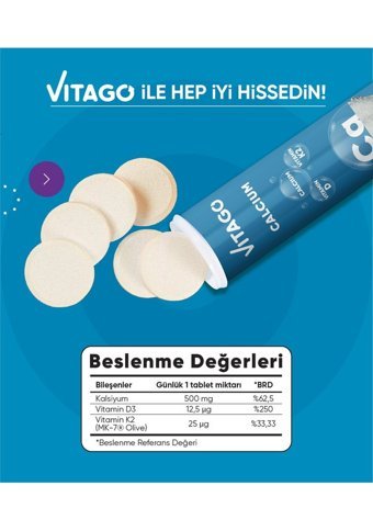 Vitago Kalsiyum Aromasız Yetişkin Vitamin 20 Tablet