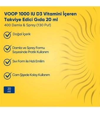 Voop Vitamin D3 Aromasız Yetişkin Vitamin 20 ml