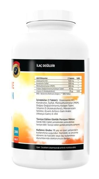 Glucosamine Glucosamine Chondroitin Msm - Vitamin C Aromasız Yetişkin Vitamin 60 Tablet - 300 Tablet