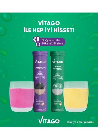 Vitago Sambucus Vitamin C Çinko + Multivitamin Ginseng Karamürverli Yetişkin Vitamin 20 Tablet