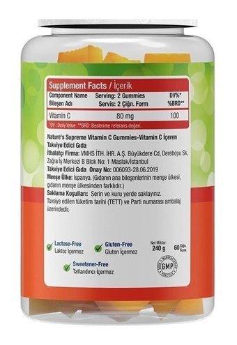 Nature'S Supreme Vitamin C Aromasız Yetişkin Vitamin 60 Tablet