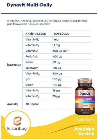 Dynavit Multi Daily Aromasız Yetişkin Vitamin 30 Kapsül
