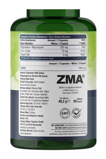 Nature'S Supreme Zma Aromasız Yetişkin Vitamin 60 Kapsül