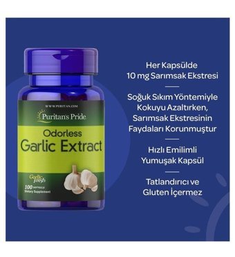 Puritan'S Pride Odorless Garlic Extract Aromasız Yetişkin Vitamin 100 Kapsül