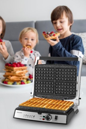 Goldmaster Grillart 6 Dilim Granit Çıkartılabilir Plaka Çift Taraflı 2200 W Izgaralı Gümüş Waffle Tost Makinesi