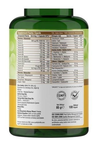 Nature'S Supreme Multivitamin For Men Aromasız Yetişkin Vitamin 100 Kapsül