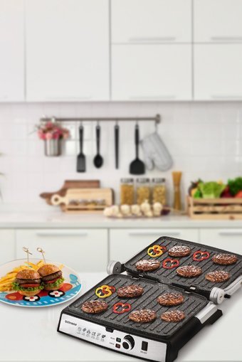 Goldmaster Grillart 6 Dilim Granit Çıkartılabilir Plaka Çift Taraflı 2200 W Izgaralı Gümüş Waffle Tost Makinesi