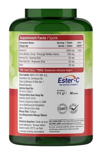 Nature'S Supreme Ester-C Aromasız Yetişkin Vitamin 60 Tablet