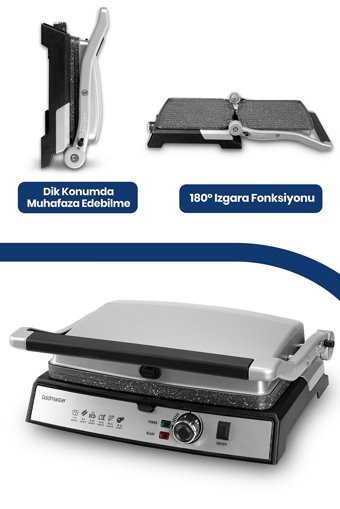Goldmaster Grillart 6 Dilim Granit Çıkartılabilir Plaka Çift Taraflı 2200 W Izgaralı Gümüş Waffle Tost Makinesi