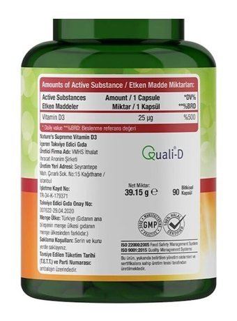 Nature'S Supreme Vitamin D3 Aromasız Yetişkin Vitamin 90 Kapsül
