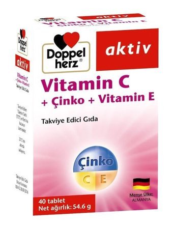 Doppelherz Aktiv Vitamin C Çinko Vitamin E Aromasız Yetişkin Vitamin 40 Tablet