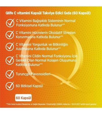 Qlife Vitamin C Aromalı Yetişkin Vitamin 60 Kapsül