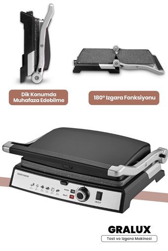 Goldmaster Gralux 6 Dilim Granit Çıkartılabilir Plaka Tek Yönlü 2000 W Izgaralı Siyah Tost Makinesi