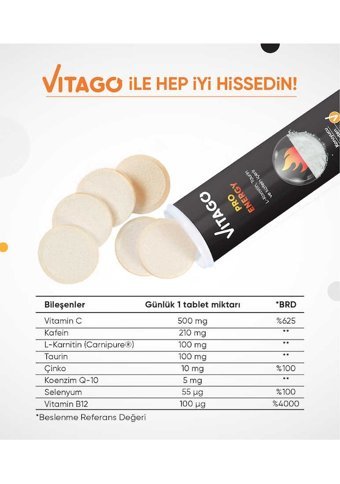 Vitago Pro Energy L-Karnitin Taurin Portakallı Yetişkin Vitamin 30 Kapsül