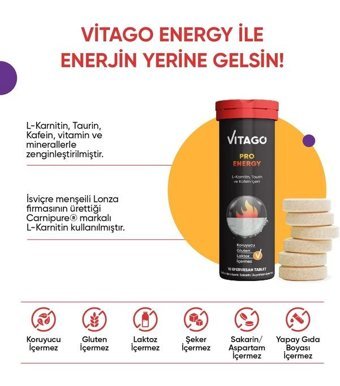 Vitago Pro Energy L-Karnitin Taurin Portakallı Yetişkin Vitamin 30 Kapsül