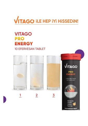 Vitago Pro Energy L-Karnitin Taurin Portakallı Yetişkin Vitamin 30 Kapsül