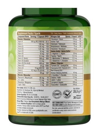 Nature'S Supreme Multivitamin For Men Aromasız Yetişkin Vitamin 30 Kapsül