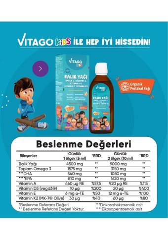 Vitago Kids Balık Yağı Omega 3 Aromasız Yetişkin Vitamin 150 ml