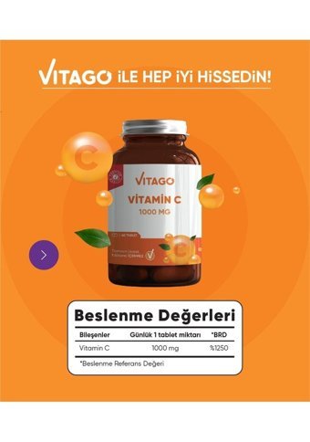 Vitago Vitamin C Portakallı Yetişkin Vitamin 60 Tablet