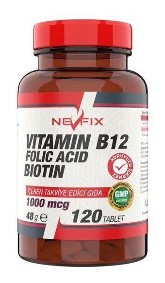 Nevfix Biotin + Vitamin B12 Folic Acid Aromasız Yetişkin Vitamin 120 Tablet