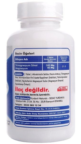 Magnesium Citrate Aromasız Yetişkin Vitamin 120 Tablet - 200 Tablet