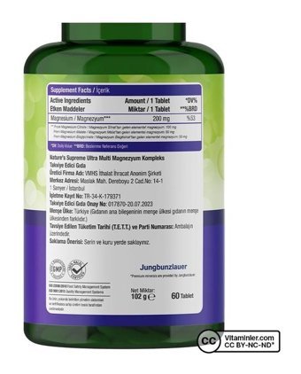 Nature'S Supreme Multi Magnesium Complex Aromasız Yetişkin Vitamin 60 Tablet