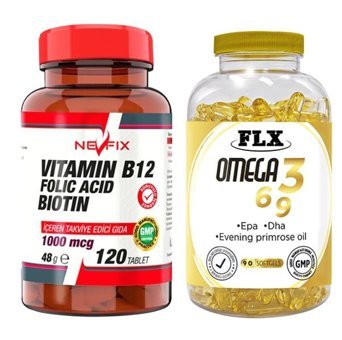 Nevfix Vitamin B12 Folic Acid Flx Omega 3 6 9 Ahududu Yetişkin Vitamin 120 Tablet