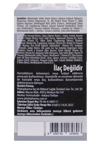 Phytodef Multivitamin Man Aromasız Yetişkin Vitamin 30 Tablet